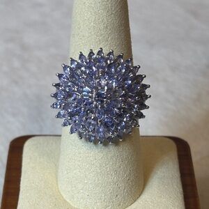 5.60 CTW Genuine Tanzanite Flower 925 Sterling Silver Ring